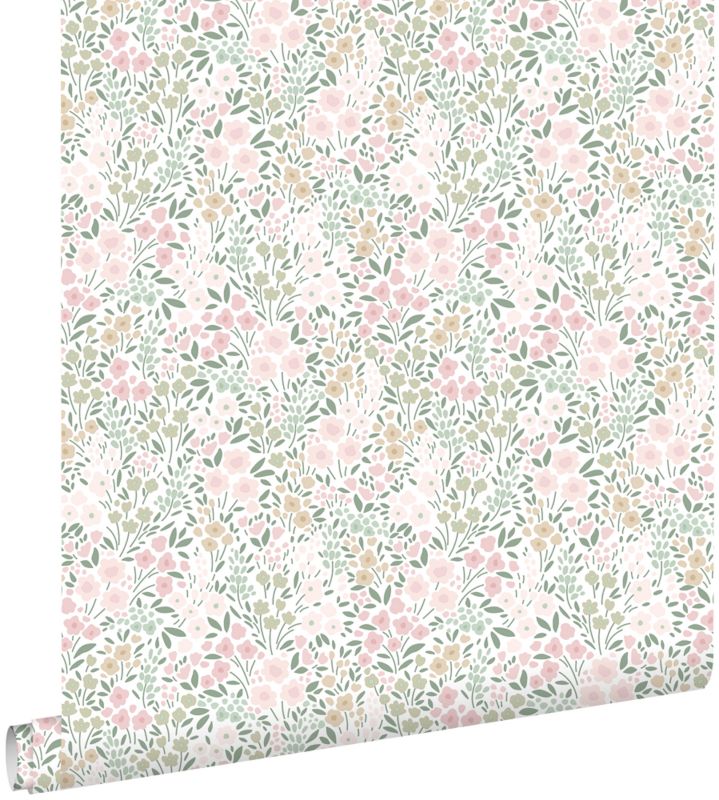 Tapeta ESTAhome kwiaty delikatnego różuIzielonym 53 cm x 10.05 m - 1 rol.