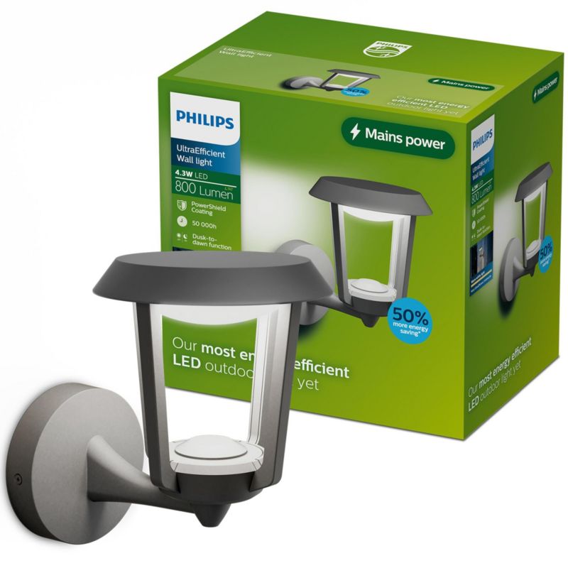 Kinkiet Ogrodowy Nuvy Philips Lampa Zewnętrzna Elewacyjna LED 4.3W 800lm 2700K IP44 Antracyt z Czujnikiem Zmierzchu 1 szt.