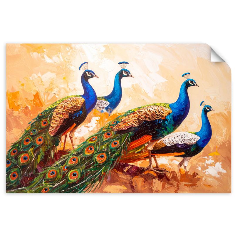 Naklejka na ścianę do salonu sypialni Feeby Kolorowe Pawie Ptaki efekt farby 90x60cm 1szt