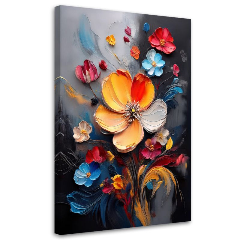 Obraz na płótnie Feeby Kolorowe Kwiaty Malowane 60x90cm 1szt