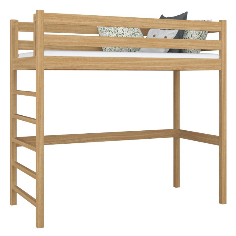 Dębowe łóżko N-WOOD na antresoli N01 dąb naturalny 100x180 1szt.