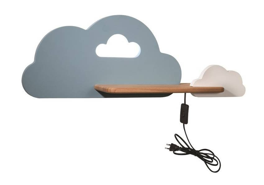 Niebiesko-biały kinkiet ścienny LED z półką do pokoju dziecka CLOUD Kids
