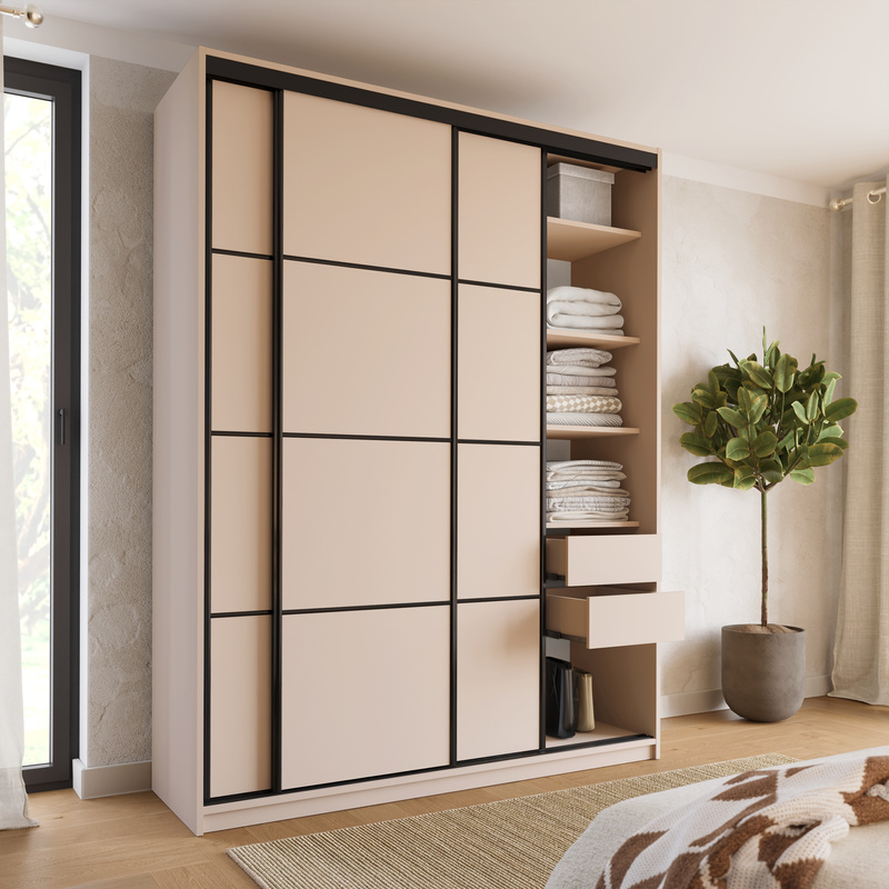 Pojemna trzydrzwiowa szafa przesuwna 180 cm LOFT MAX beż piaskowy