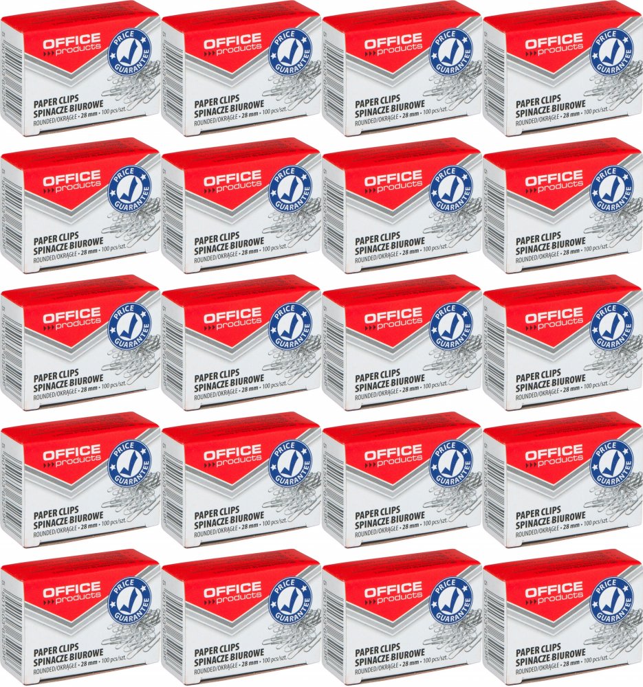 20x Spinacz Office Products, okrągły, 28mm, 100 sztuk, srebrny