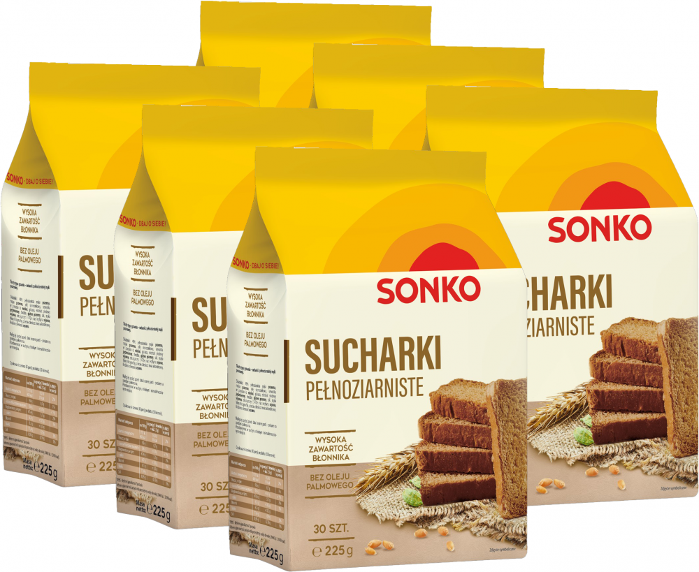 6x Sucharki Sonko, pełnoziarniste, 225g