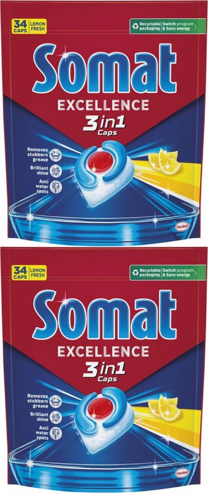 2x Kapsułki do zmywarek Somat Excellence 3w1 Lemon, 34 sztuki