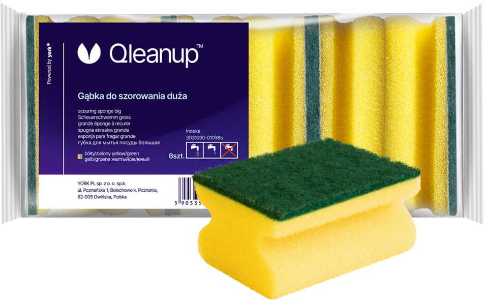 Zmywaki kuchenne Qleanup, profilowane, duże, 6 sztuk, żółty