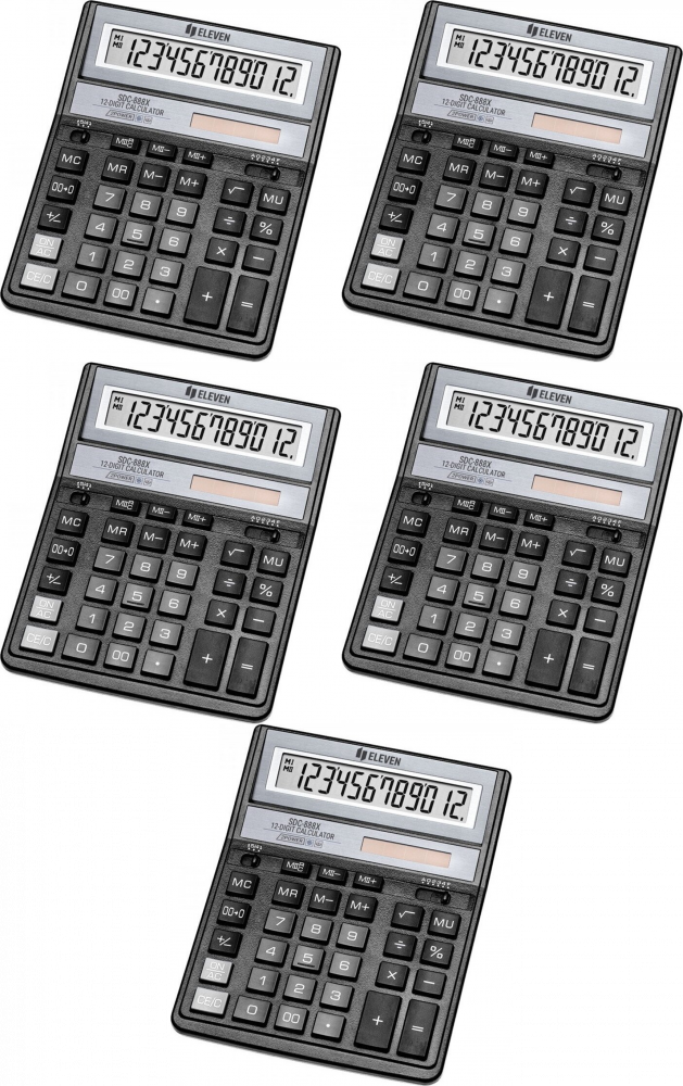 5x Kalkulator biurowy Eleven SDC-888XBK, 12 cyfr, czarny