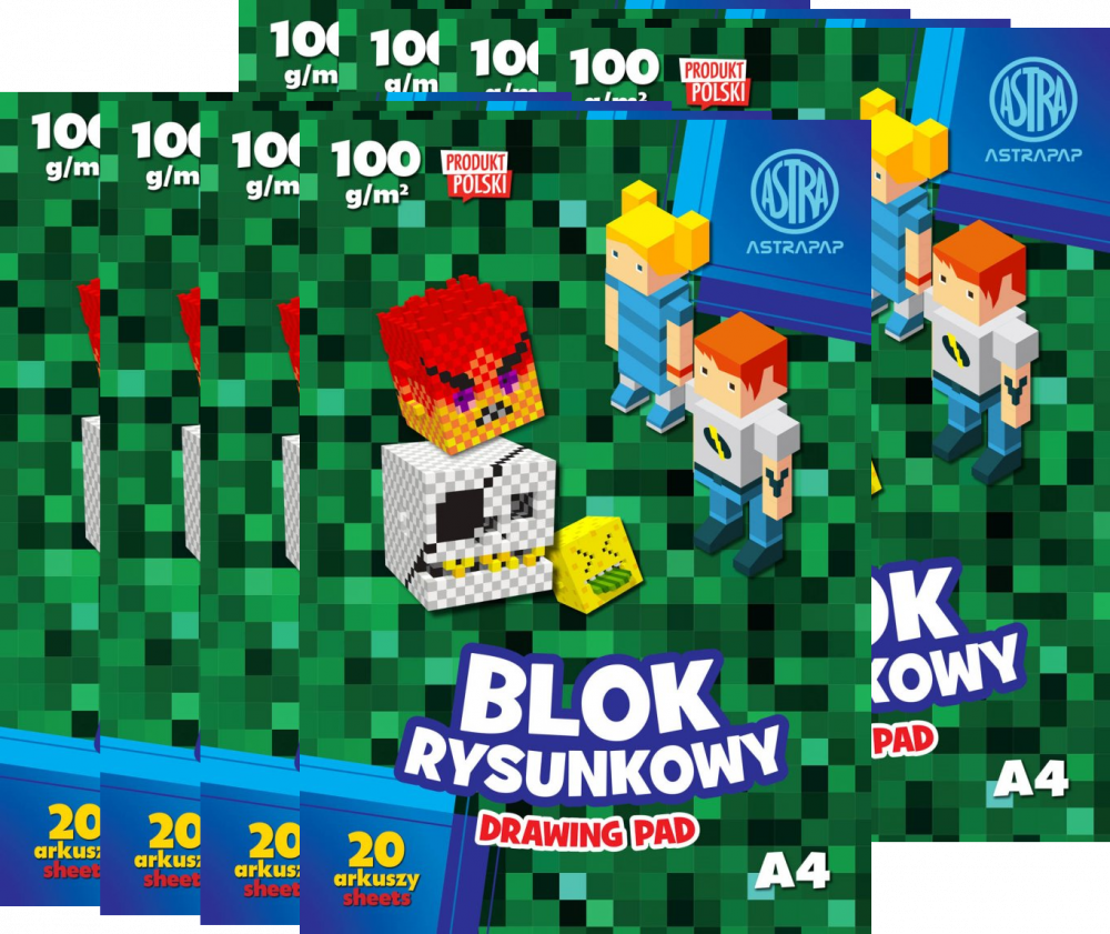 8x Blok rysunkowy Astrapap Pixel, A4, 100g, 20 kartek, biały