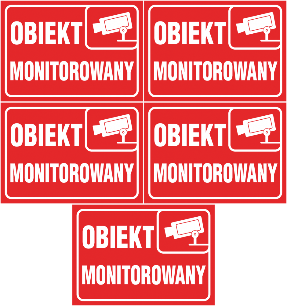 5x Znak informacyjny Anro, "Obiekt monitorowany", płytka PVC, 15x21cm