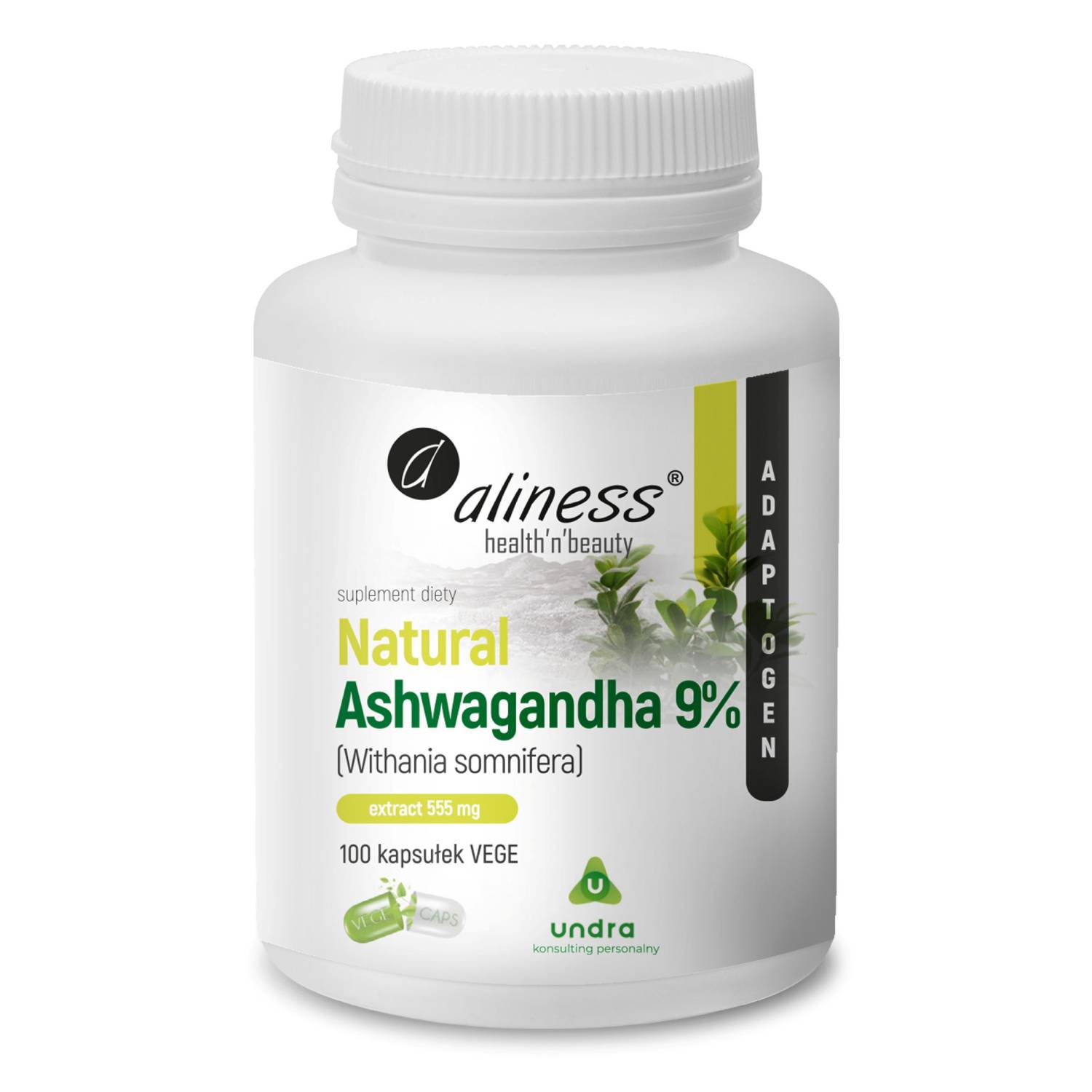 Aliness natural ashwaganda 9% 555 mg, 100 kapsułek