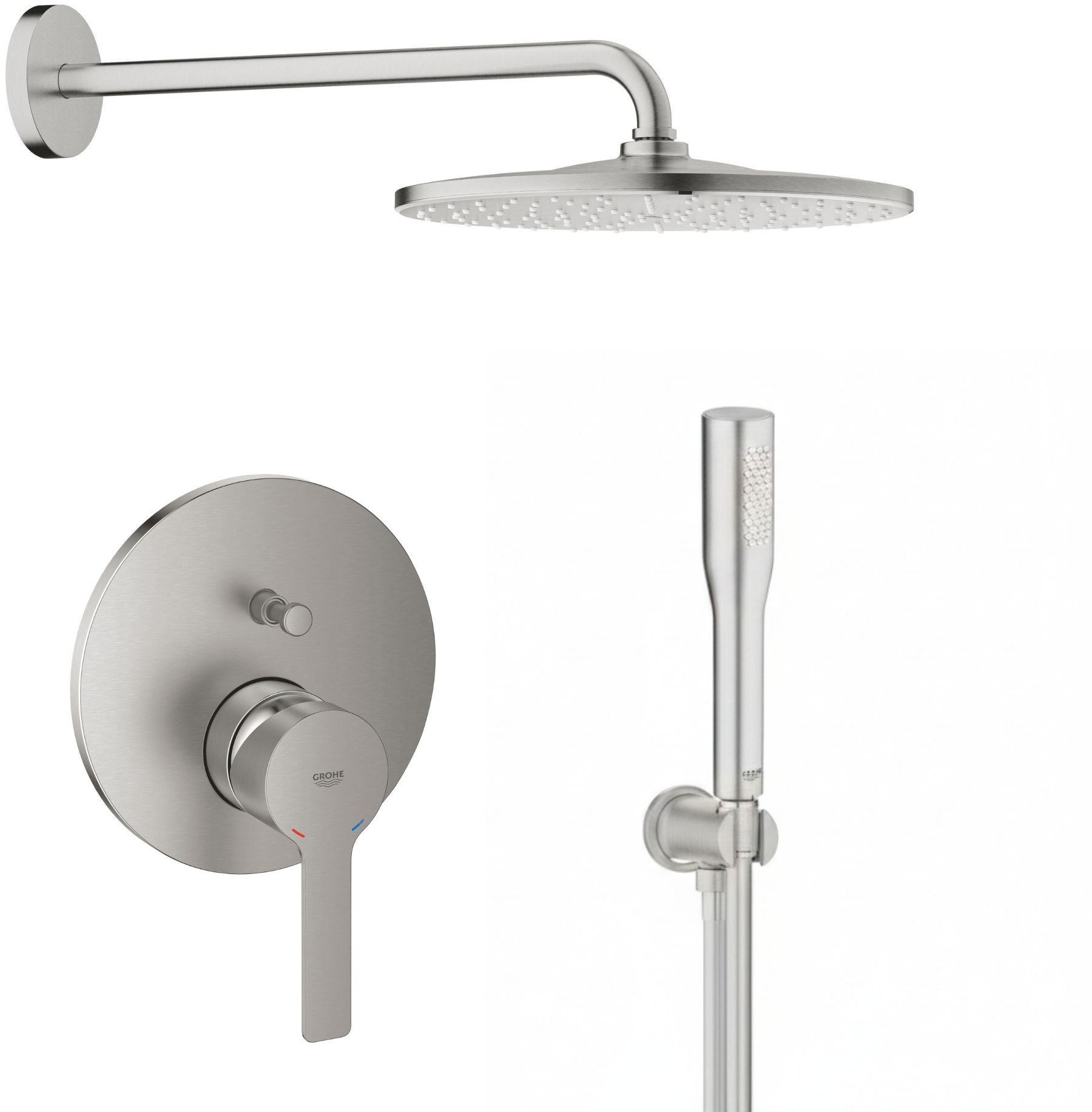 Zestaw Grohe Lineare bateria wannowo-prysznicowa podtynkowa z deszczownicą i zestawem prysznicowym SuperSteel (24064DC1, 26558DC0, ...