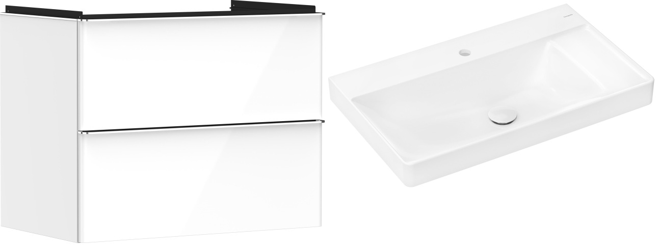 Hansgrohe Xelu Q szafka wisząca z umywalką 80x48 cm biały wysoki połysk/chrom/biały (54027000, 61024450)