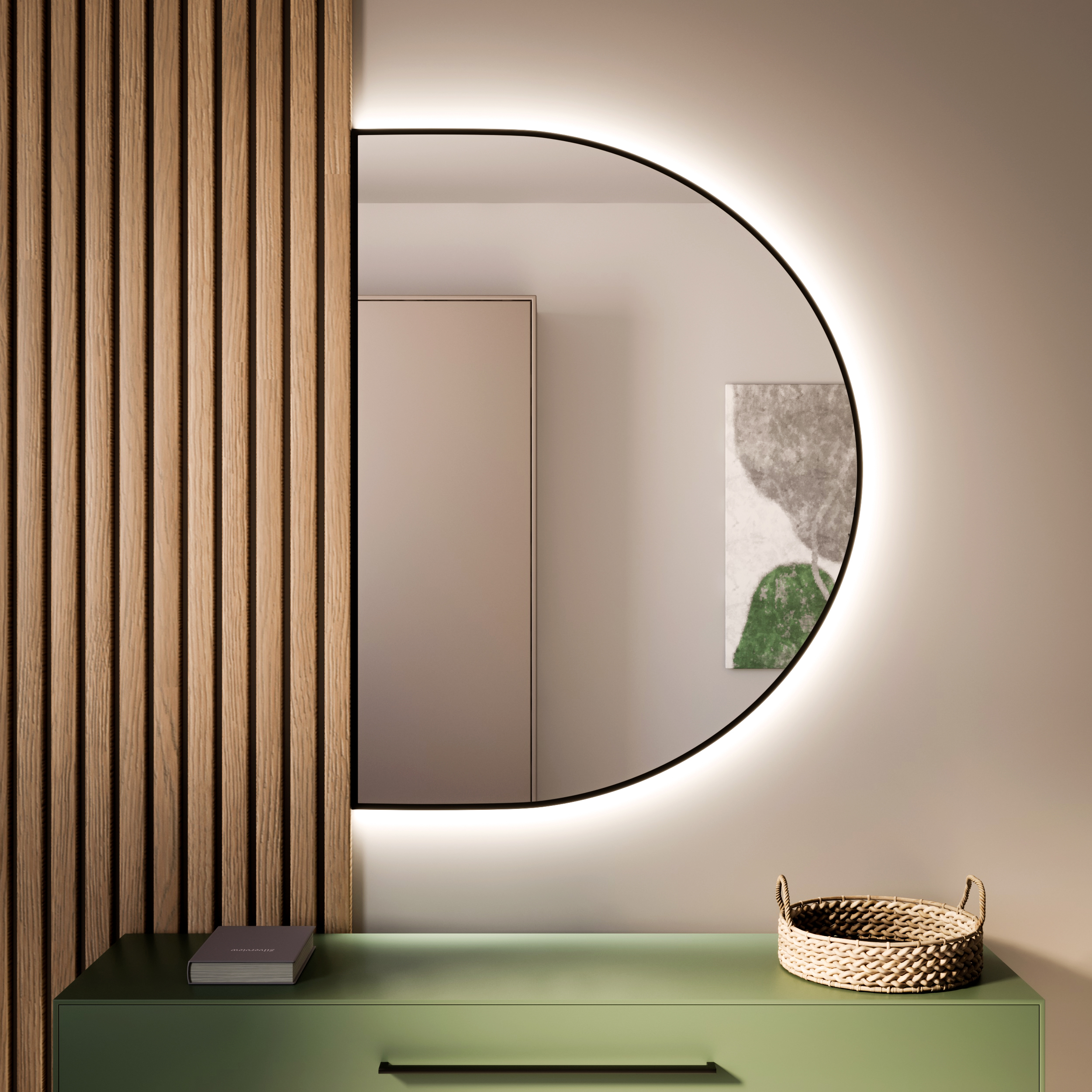 Baltica Design Tiny Border Semi Round Bright lustro 100x50 cm czarne barwa neutralna