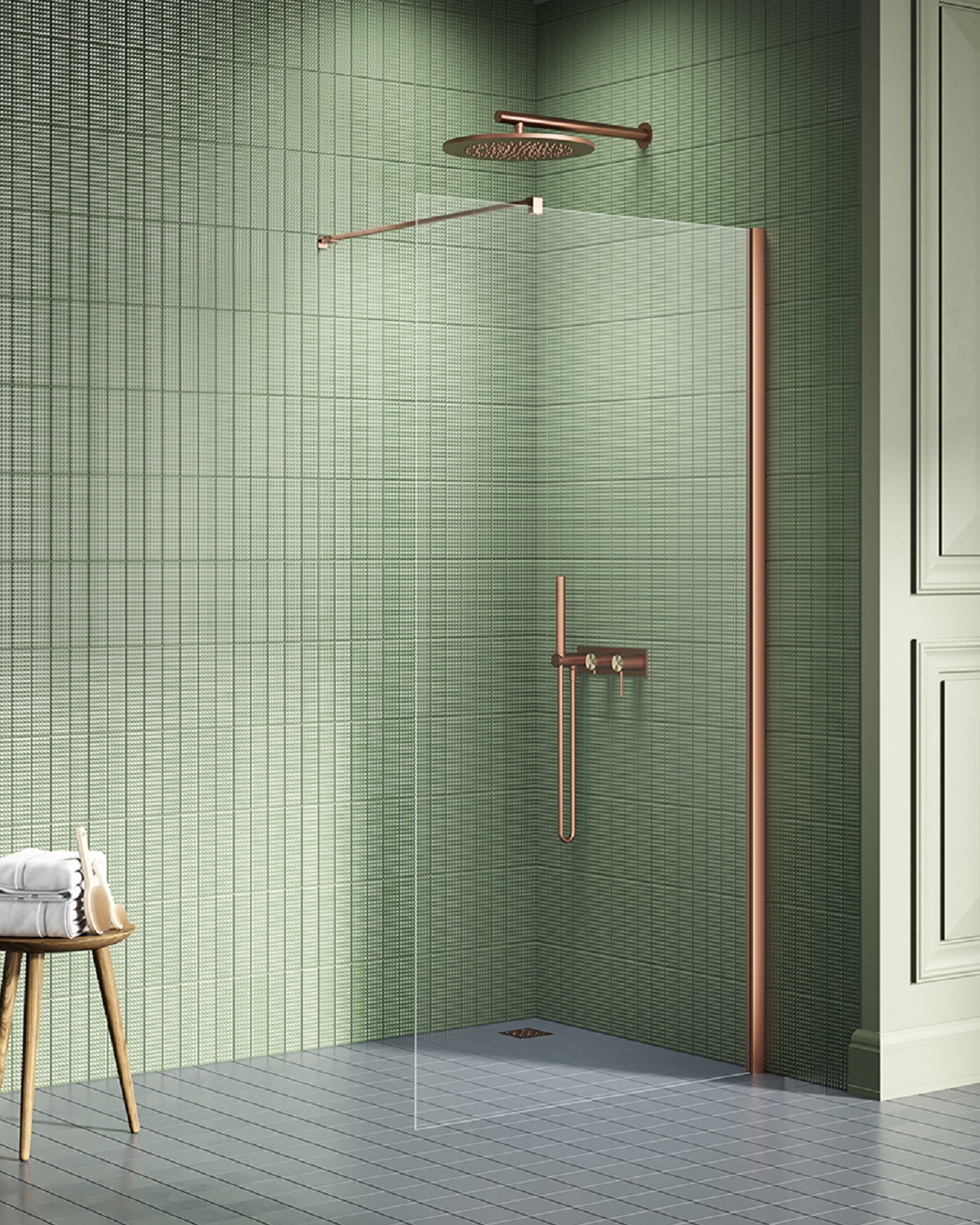 New Trendy New Soleo Copper Brushed ścianka prysznicowa walk-in 90 cm miedź szczotkowana/szkło przezroczyste K-2103-WP