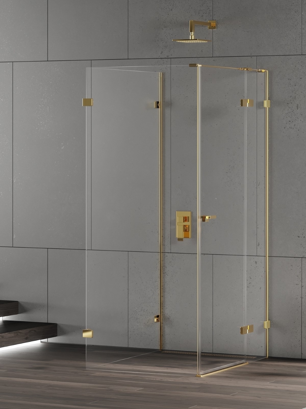 New Trendy Eventa Gold Shine kabina prysznicowa 90x90 cm kwadratowa prawa złoty połysk/szkło przezroczyste EXK-4825
