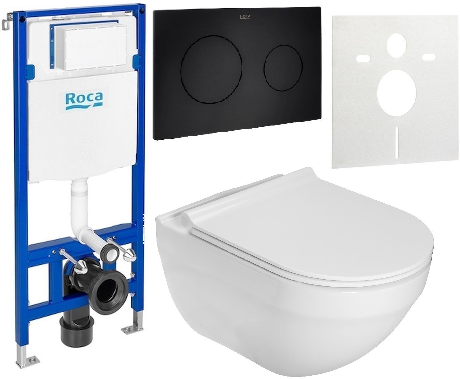 Zestaw Roca Hebe miska WC wisząca Rimless z deską sedesową wolnoopadającą i stelaż podtynkowy Duplo One z przyciskiem spłukującym ... - Wysyłka w 24h