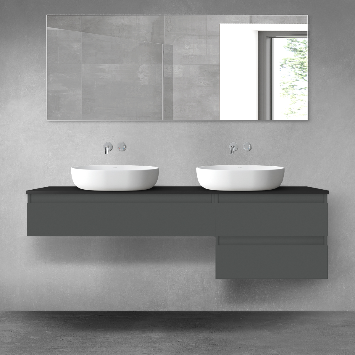 Oltens Vernal zestaw mebli łazienkowych 160 cm z blatem grafit mat/czarny mat 68334400 - Wysyłka w 24h