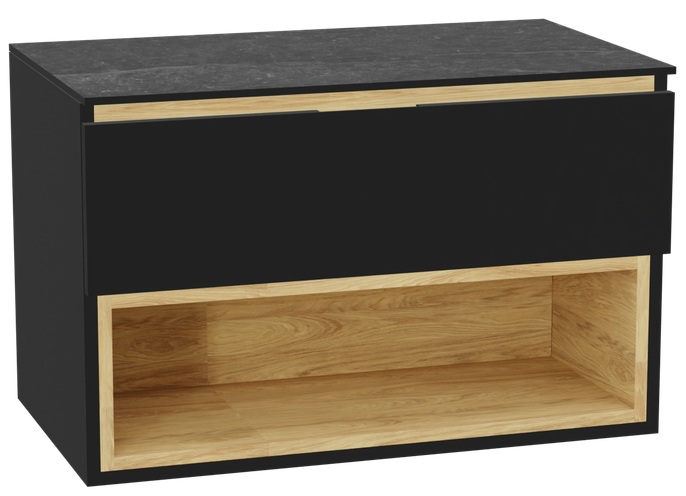 Zestaw Excellent Tuto 2.0 szafka 80 cm podumywalkowa wisząca z blatem czarny-dąb-grafit MLEX.2171.K.80.01MA.BKBK