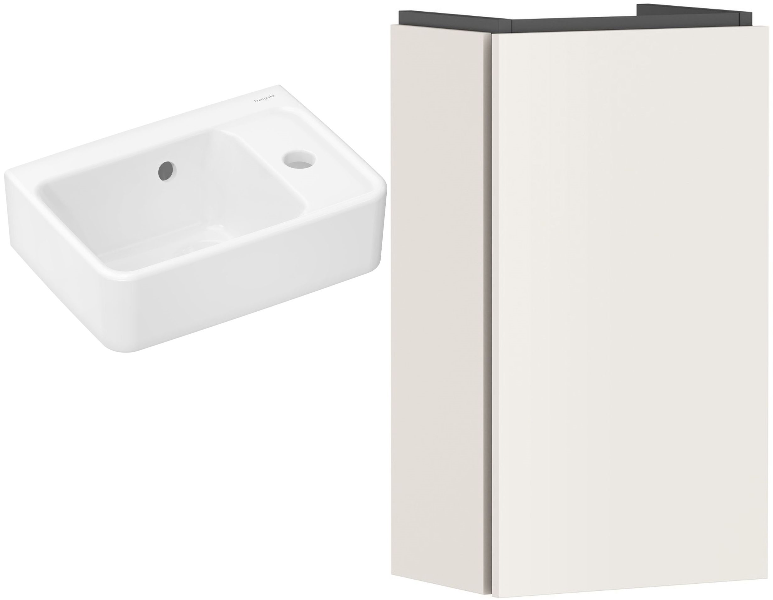 Zestaw Hansgrohe Xanuia Q umywalka z szafką Xilesa E 36 cm prawa biały połysk/pisakowy beżowy mat (54244780, 60129450)