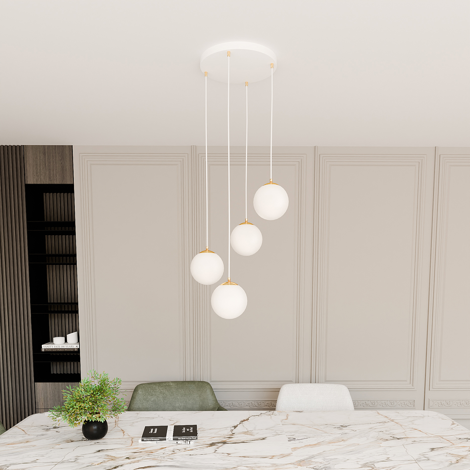 Emibig Royal lampa wisząca 4x10 W biała-złota 1244/4 - Wysyłka w 24h