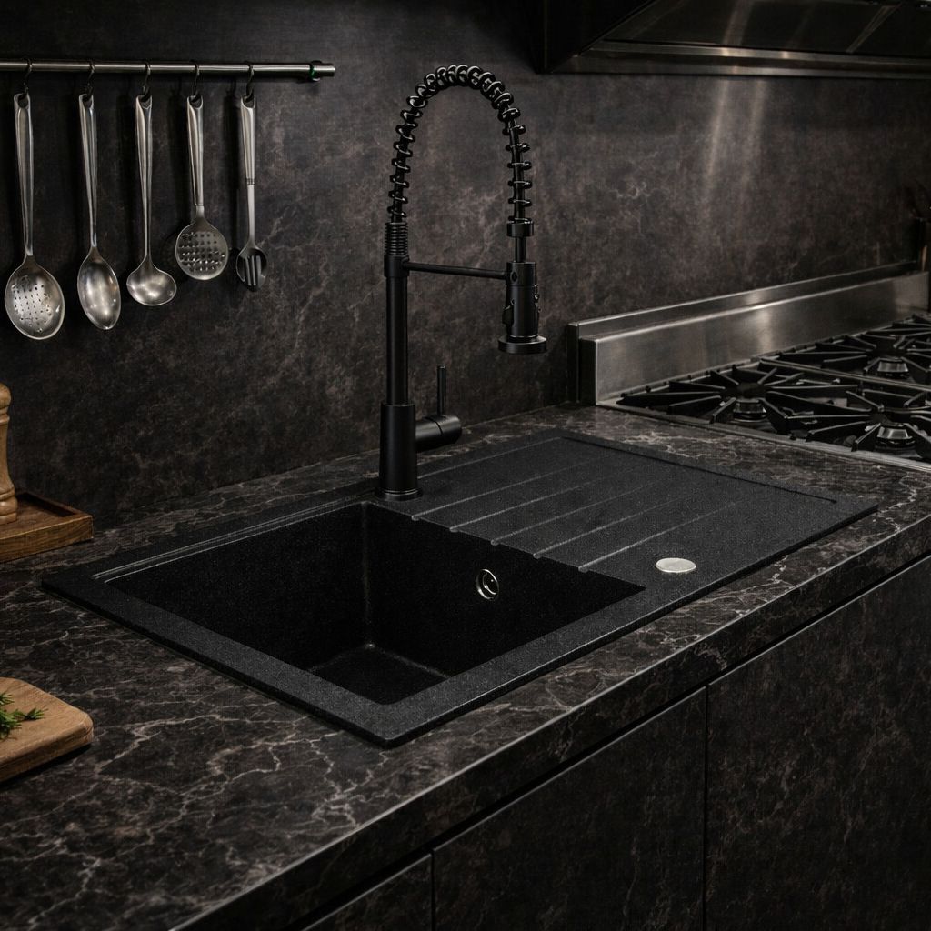 Ruvetti Axel 160 zlewozmywak granitowy 79x50 cm czarny 3001AX_BC160_W