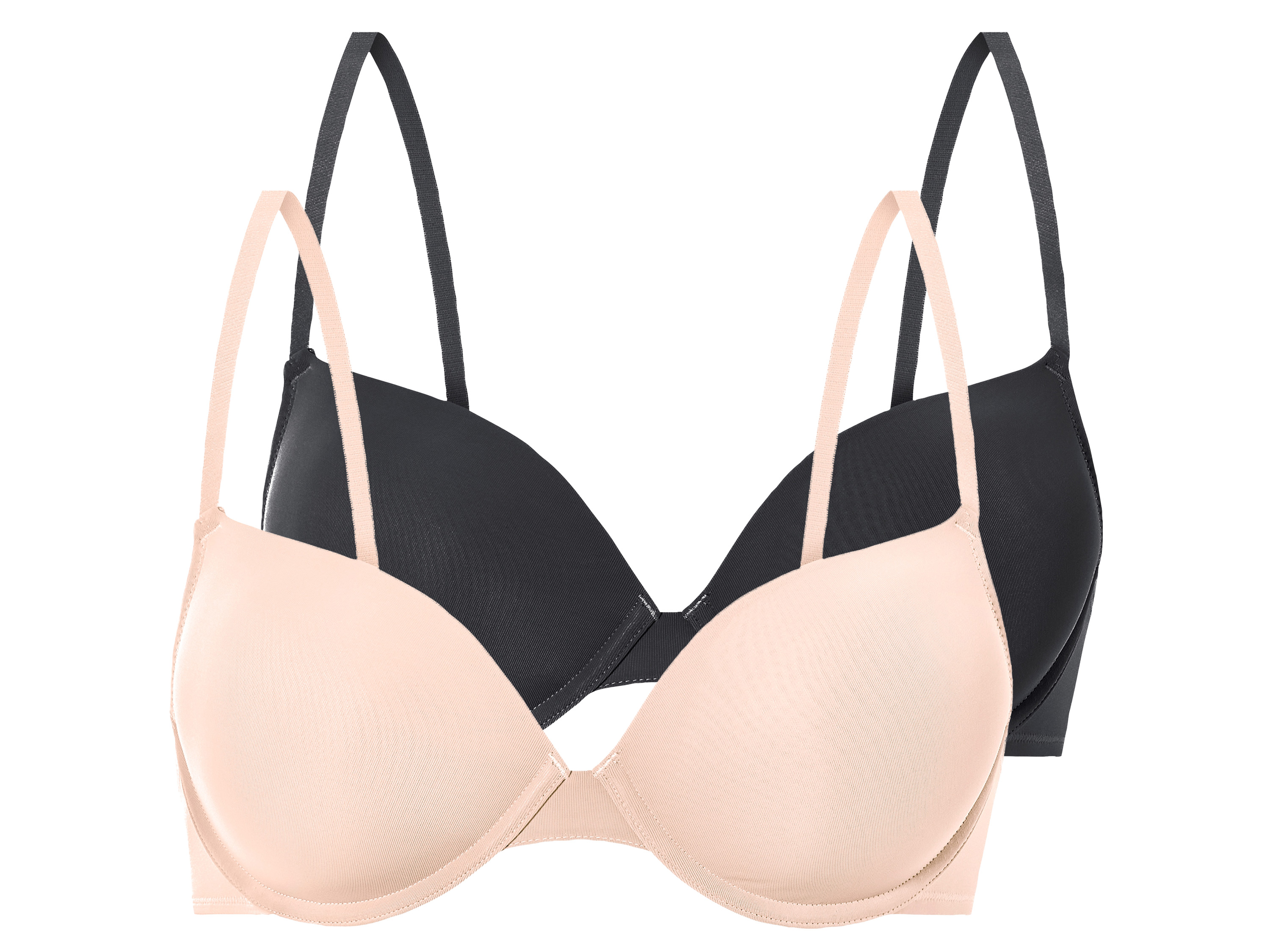 esmara Biustonosze push-up damskie, 2 sztuki Czarny/ beżowy, 75B