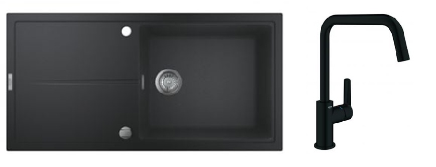 Darmowa Dostawa - Zlewozmywak z baterią czarny/czarny Grohe K400 abset10499