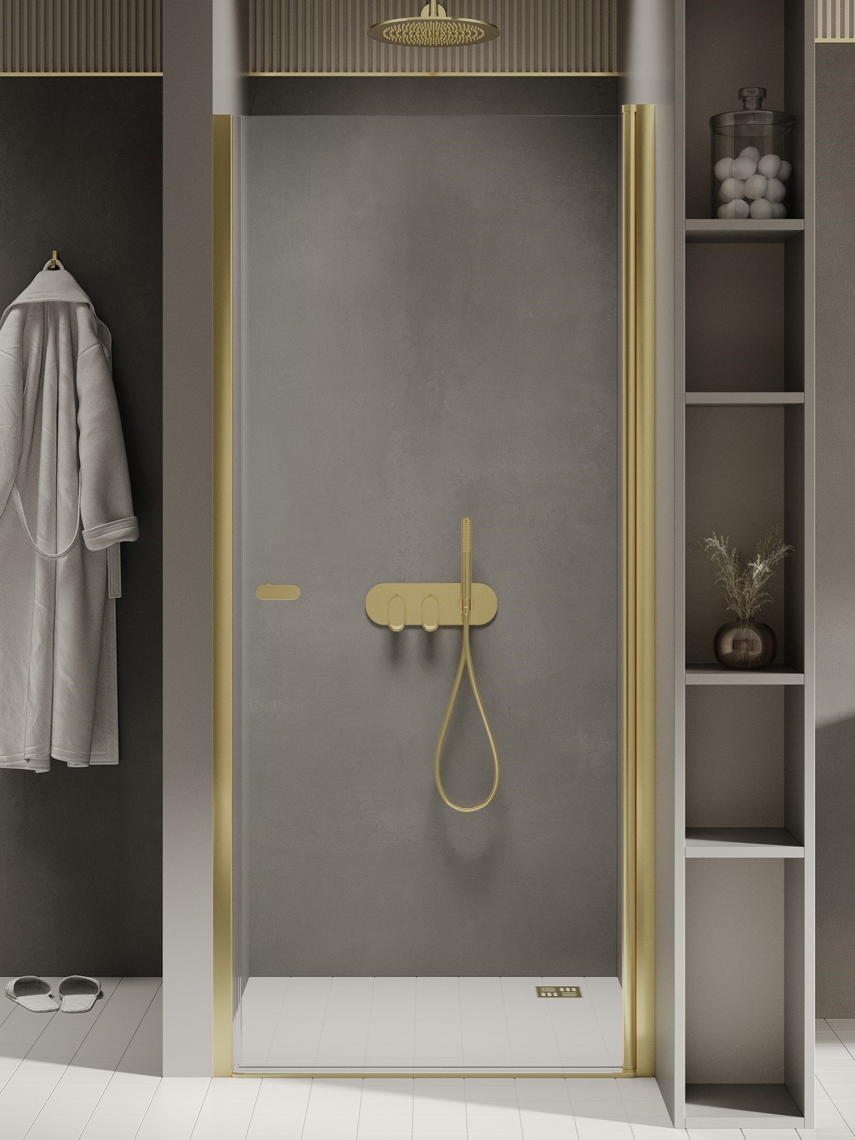 Darmowa Dostawa - Drzwi prysznicowe 90 cm uchylne złoty połysk/szkło przezroczyste New Trendy New Soleo Light Gold D0452A