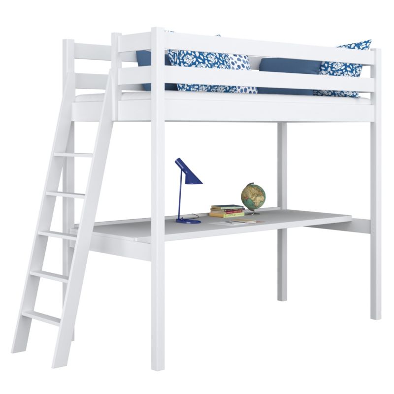 Drewniane łóżko N-WOOD na antresoli z biurkiem N02 biały 100x180 1szt.
