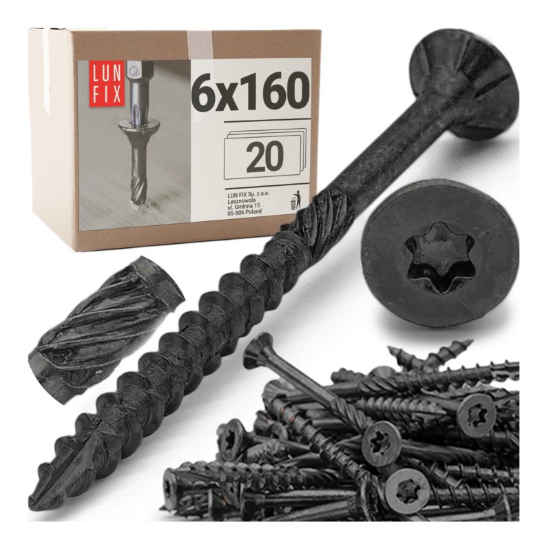 Wkręty ciesielskie Lun Fix czarne stożkowe 6x160mm 20szt.