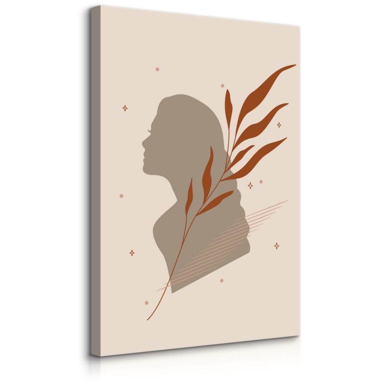 Obraz Muralo Do Salonu Portret Kobieta Minimalizm Styl Boho Liście Natura 40x50 cm 1 szt.