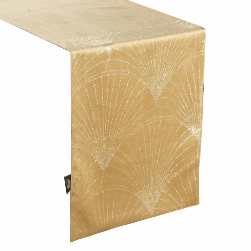Bieżnik BLINK 14 Eurofirany 35 x 140 cm welwetowy żółty z dużym wzorem wachlarzy w stylu art deco 1 szt.
