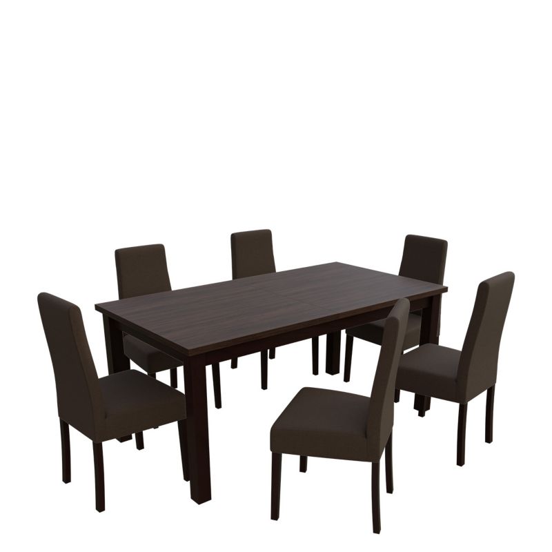 Zestaw RO20 MIRJAN 24 Stół rozkładany S18-L 80x160/200 + 6 krzeseł K63A orzech + gorzka czekolada 1 kpl.