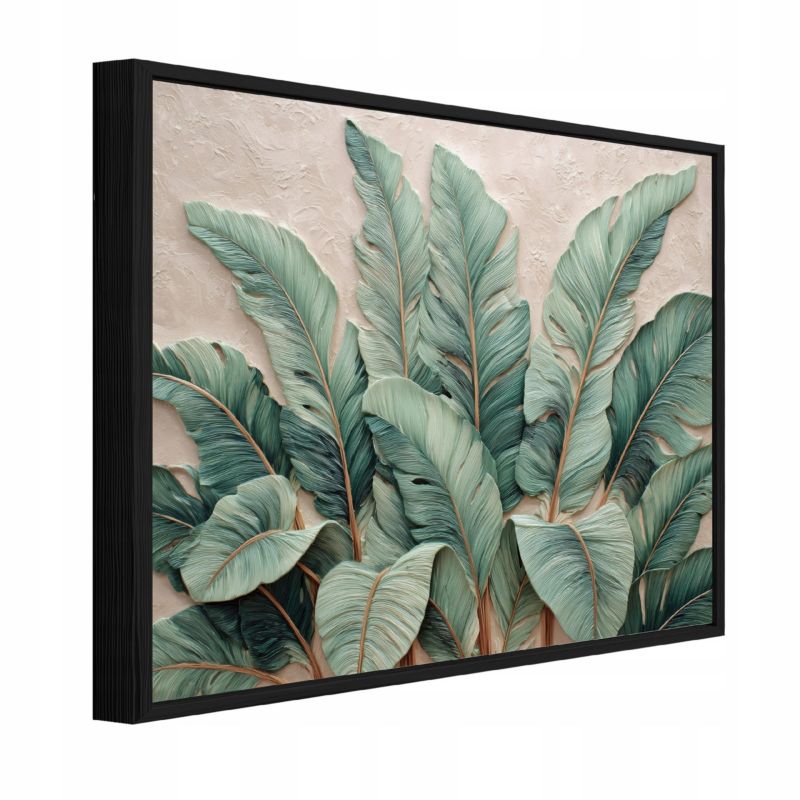 Obraz W Ramie WALLARENA Do Sypialni Salonu Na Płótnie Liście 3D Abstrakcja Zielony 100x70 cm PPR16344O1 1 szt.