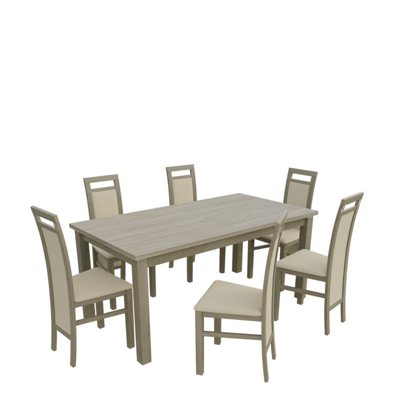 Zestaw RO25 MIRJAN 24 Stół rozkładany S18-L-S 80x160/200 + 6 krzeseł K75 dąb sonoma + ekoskóra ecru 1 kpl.