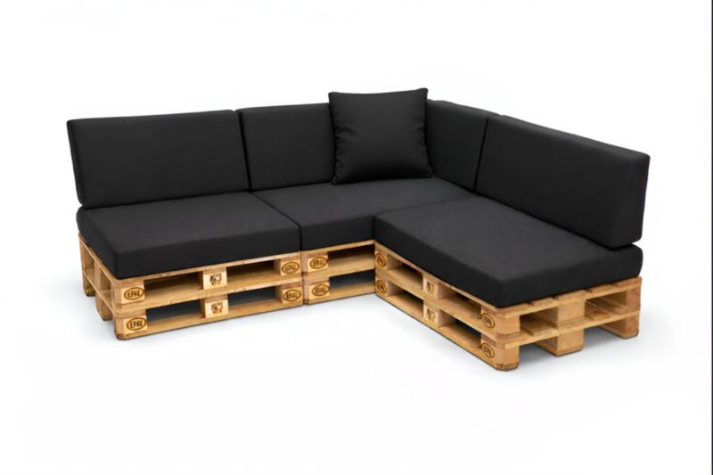 Komplet 8 sztuk poduszek ogrodowych na palety Setagrden 3x120x60cm /3x120x40cm+60x40cm,czarne dwustronne poduszki ogrdowe, 1szt