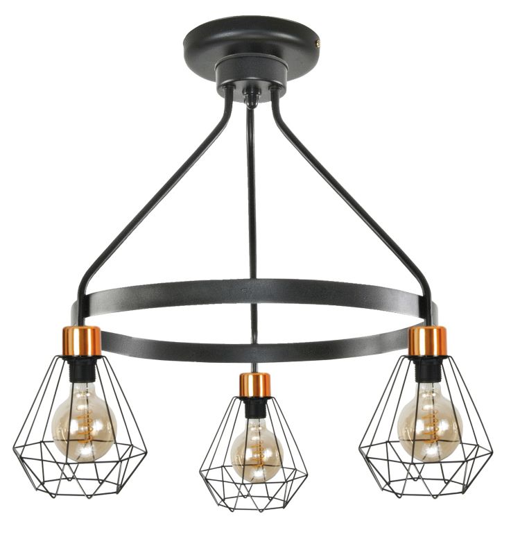 Lampa wisząca EDYLIT sufitowa czarna miedź loft industrialna druciane klosze 3xE27 AMARAL 14-582 1 szt.