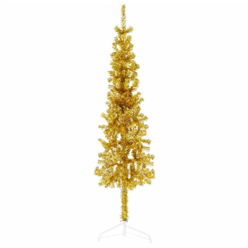 Choinka sztuczna VidaXL smukła połówka ze stojakiem 120 cm złoto 1 szt.