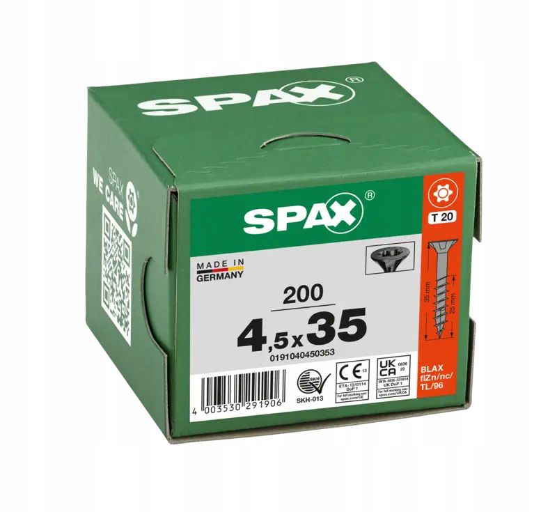 Wkręty do drewna Spax 4,5x35mm torx, niepełny gwint,stożkowe, czarne 200szt.