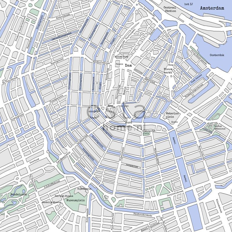 fototapeta ESTAhome mapa Amsterdamu szarymIniebieskim 279 x 279 cm - 1 rol.