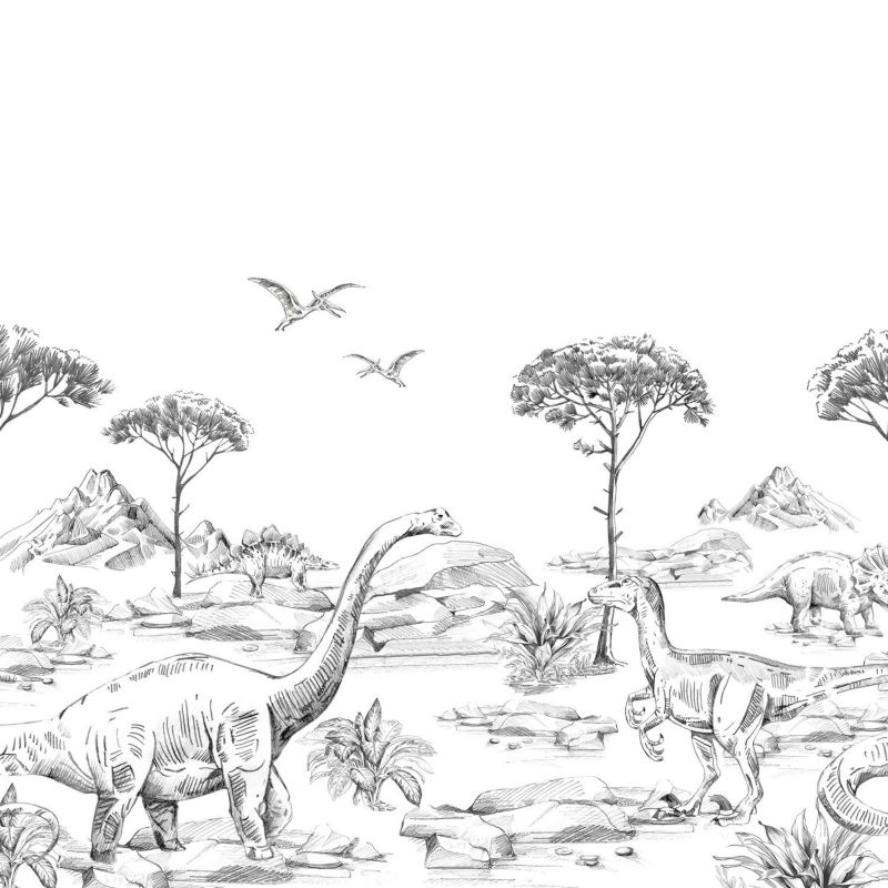 fototapeta ESTAhome dinozaury czarno-białym 300 x 279 cm - 1 rol.