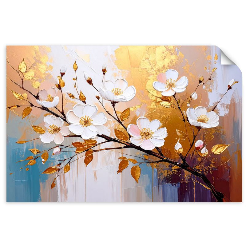 Naklejki samoprzylepne do salonu sypialni Feeby Kwiaty Gałązki Glamour Złoty 150x100cm 1szt