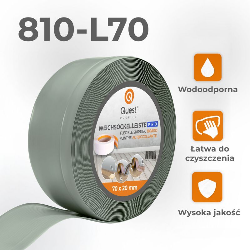 Listwa przypodłogowa PCV 70x20mm, QUEST, elastyczna, miękka listwa podłogowa, cokołowa, jasnozielony, 20m