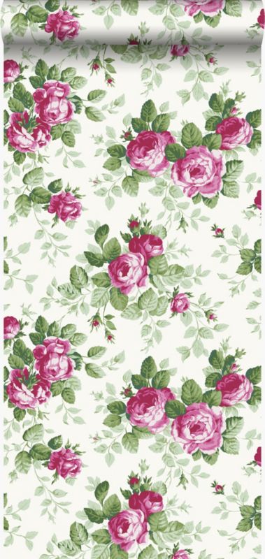 Tapeta Origin Wallcoverings róże różowym 53 cm x 10.05 m - 1 rol.