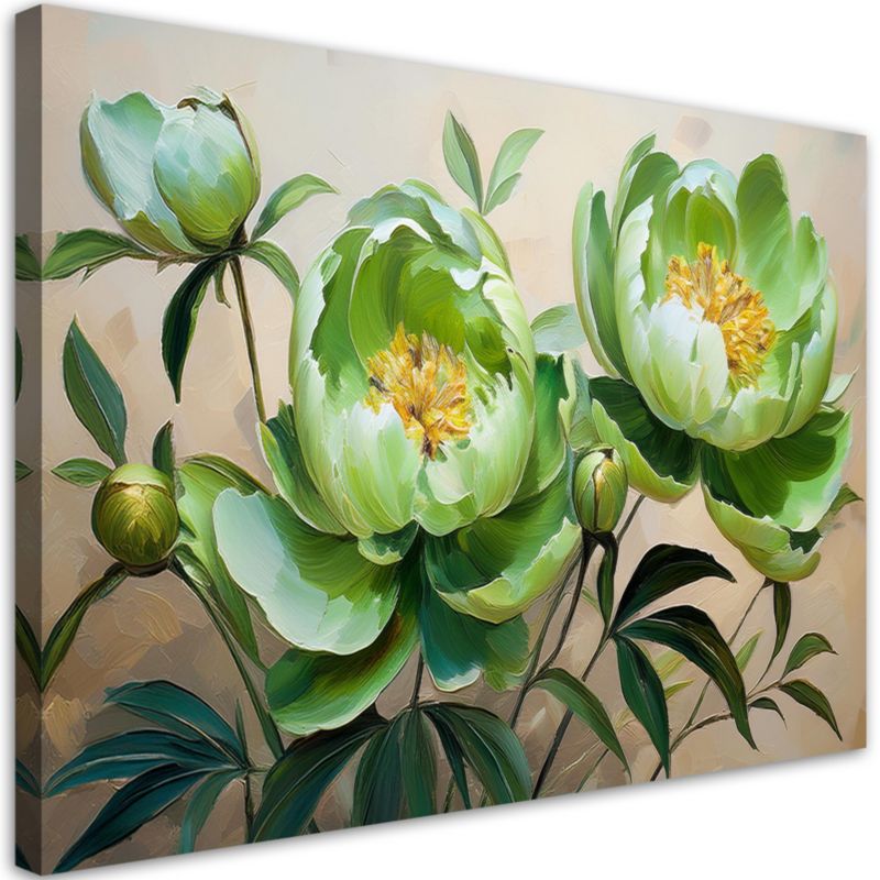 Obraz do salonu sypialni Feeby Stylowe Zielone Kwiaty Piwonii 100x70 cm 1 szt