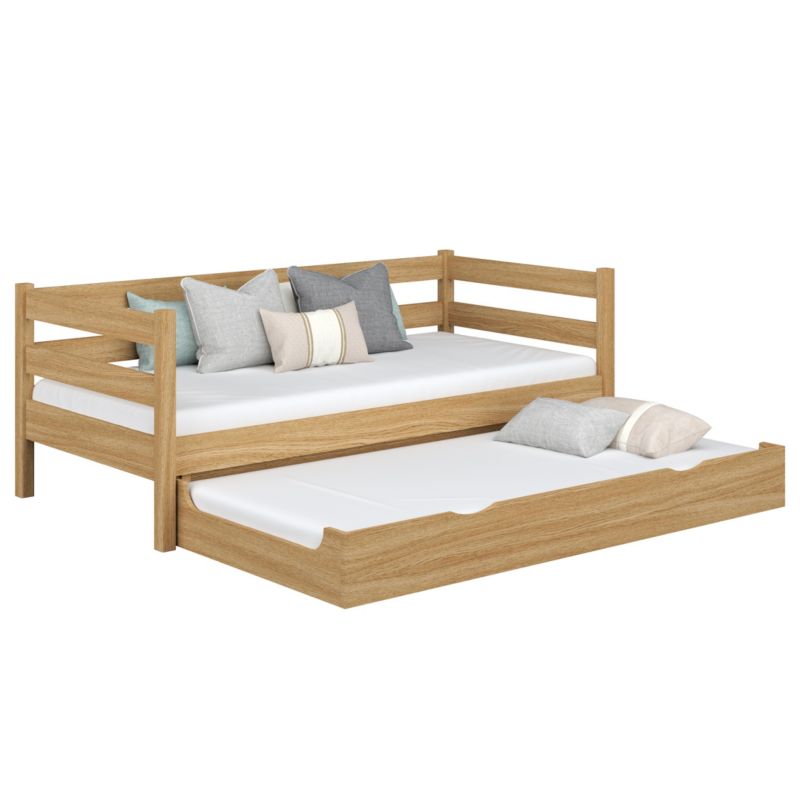 Dębowe łóżko N-WOOD sofa z szufladą na materac N01 dąb naturalny 80x200 1szt.
