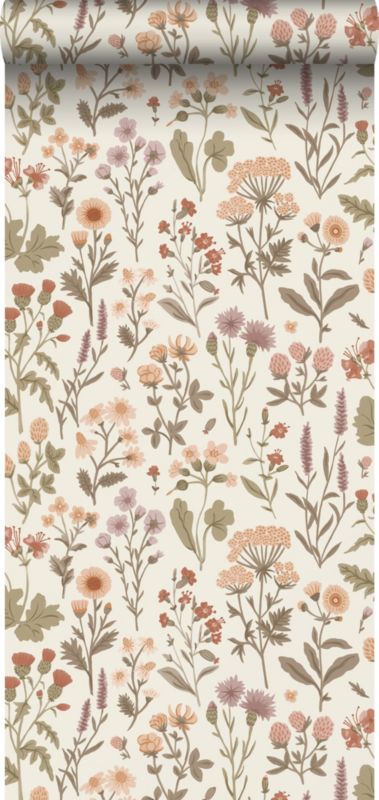 Tapeta Sanders & Sanders kwiaty polne szaro zielonym 50 x 900 cm - 1 rol.