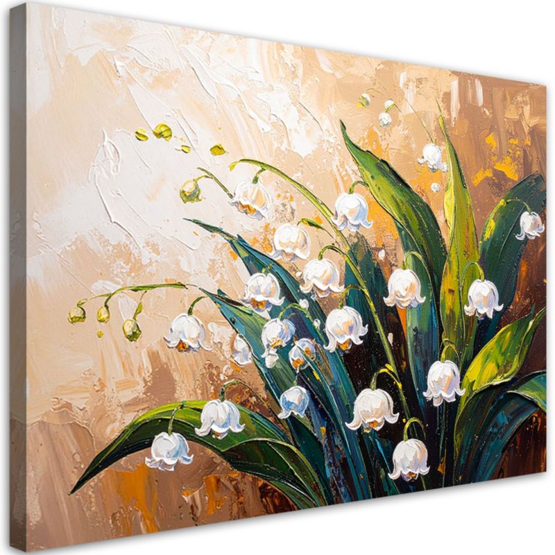 Obraz nowoczesny Feeby Kwiaty Konwalie na beżowym tle imitacja farby 100x70cm 1szt