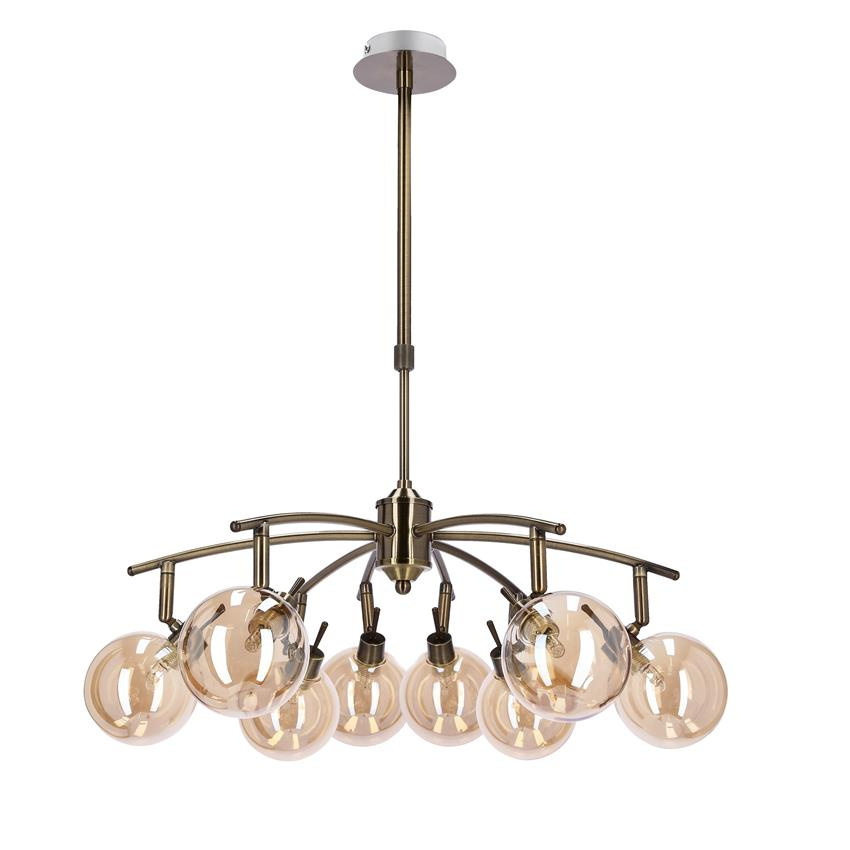 Patynowa lampa wisząca 8-płomienna do salonu LENTINI klosz bursztynowy